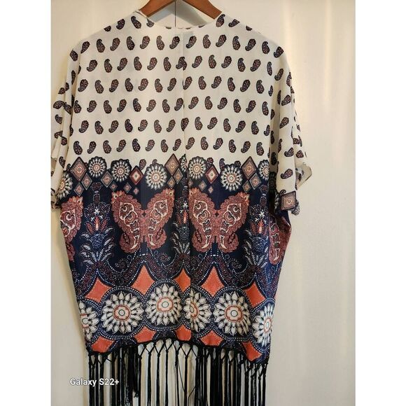 C25 Rue21 Butterfly paisley fringed Orange And Blue kimono - Picture 3 of 10